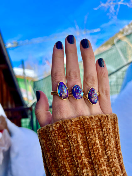 Purple Mojave Turquoise & Gold Alchemia Adjustable Ring