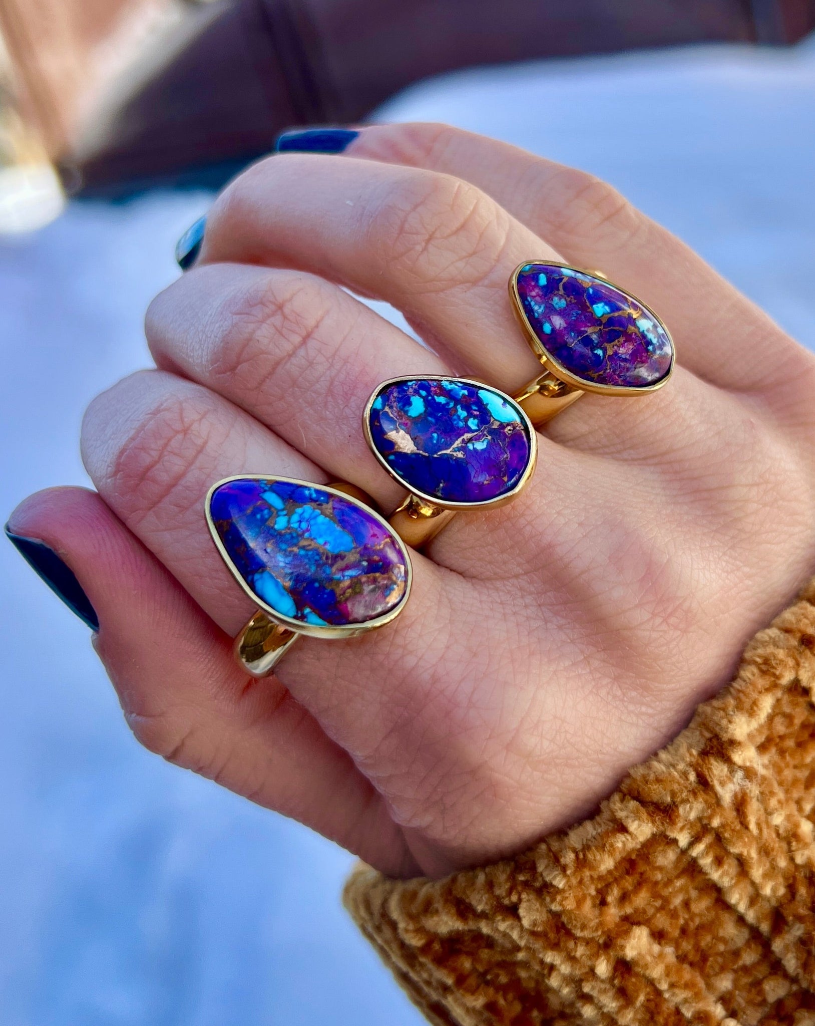 Purple Mojave Turquoise & Gold Alchemia Adjustable Ring W8