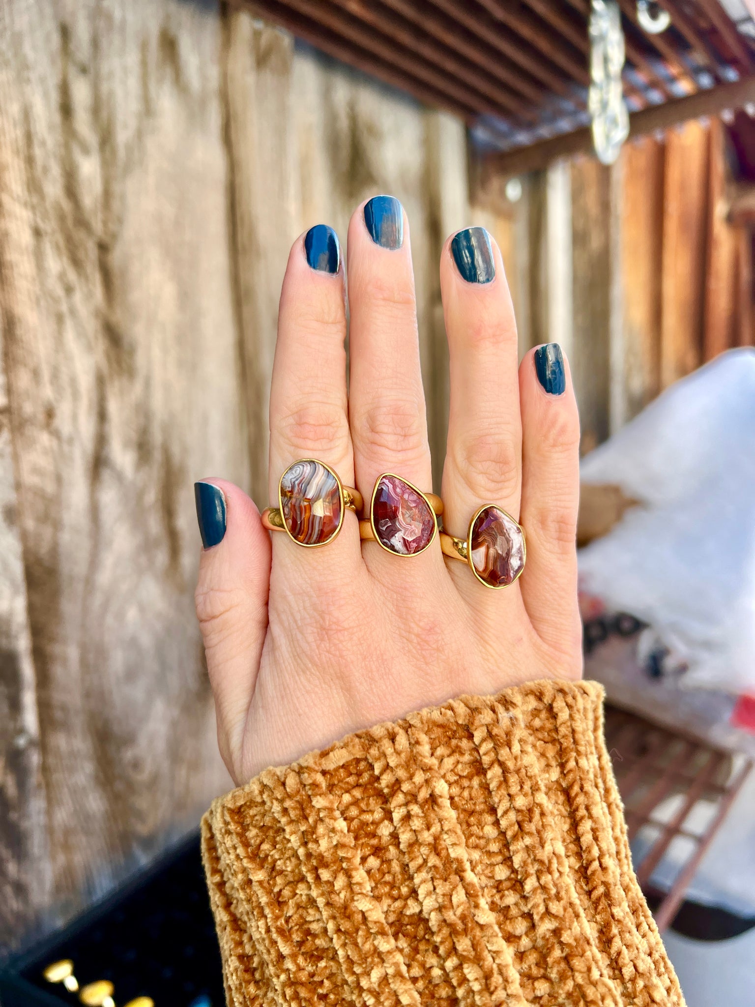 Red Agate & Gold Alchemia Adjustable Ring W4