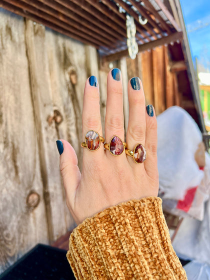 Red Agate & Gold Alchemia Adjustable Ring