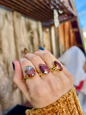 Red Agate & Gold Alchemia Adjustable Ring W6