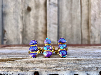 Triple Stone Purple Mojave Turquoise & Gold Alchemia Adjustable Ring