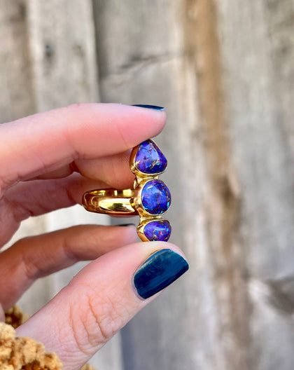 Triple Stone Purple Mojave Turquoise & Gold Alchemia Adjustable Ring