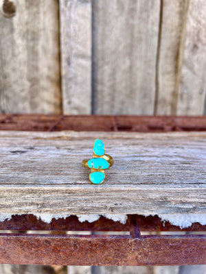 Triple Stone Faceted Turquoise & Gold Alchemia Adjustable Ring W20