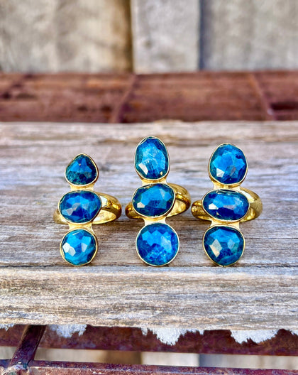 Triple Stone Kyanite & Gold Alchemia Adjustable Ring