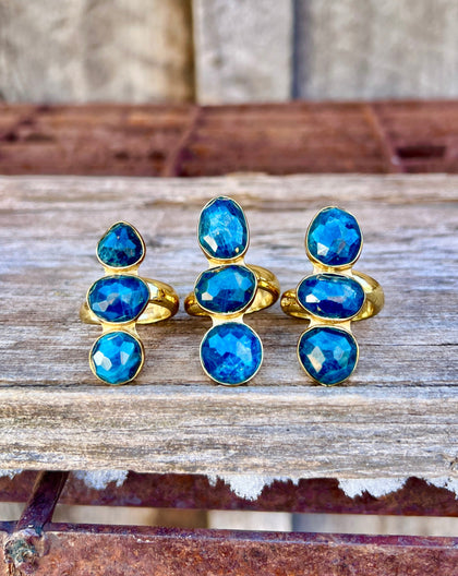 Triple Stone Kyanite & Gold Alchemia Adjustable Ring