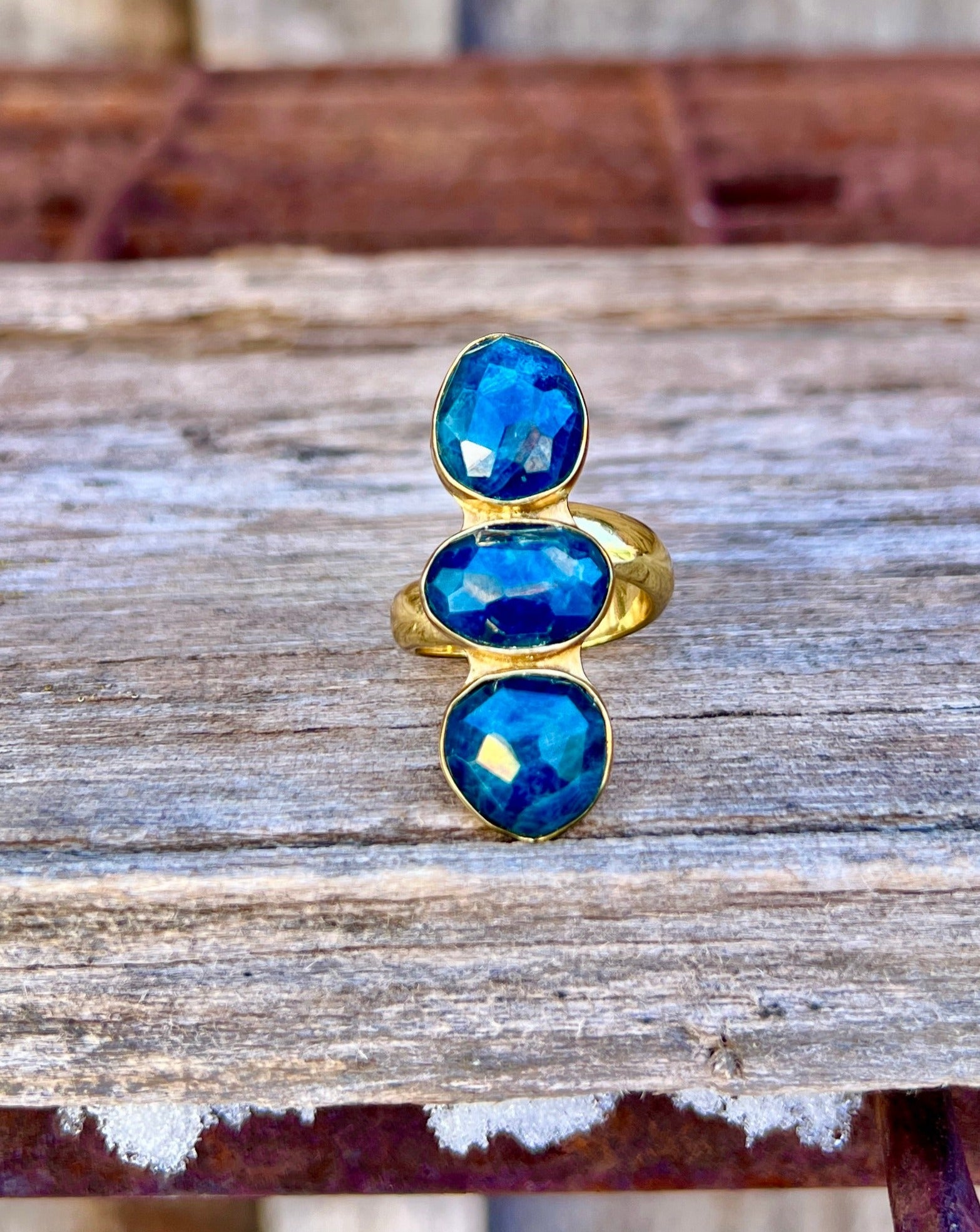 Triple Stone Kyanite & Gold Alchemia Adjustable Ring W26