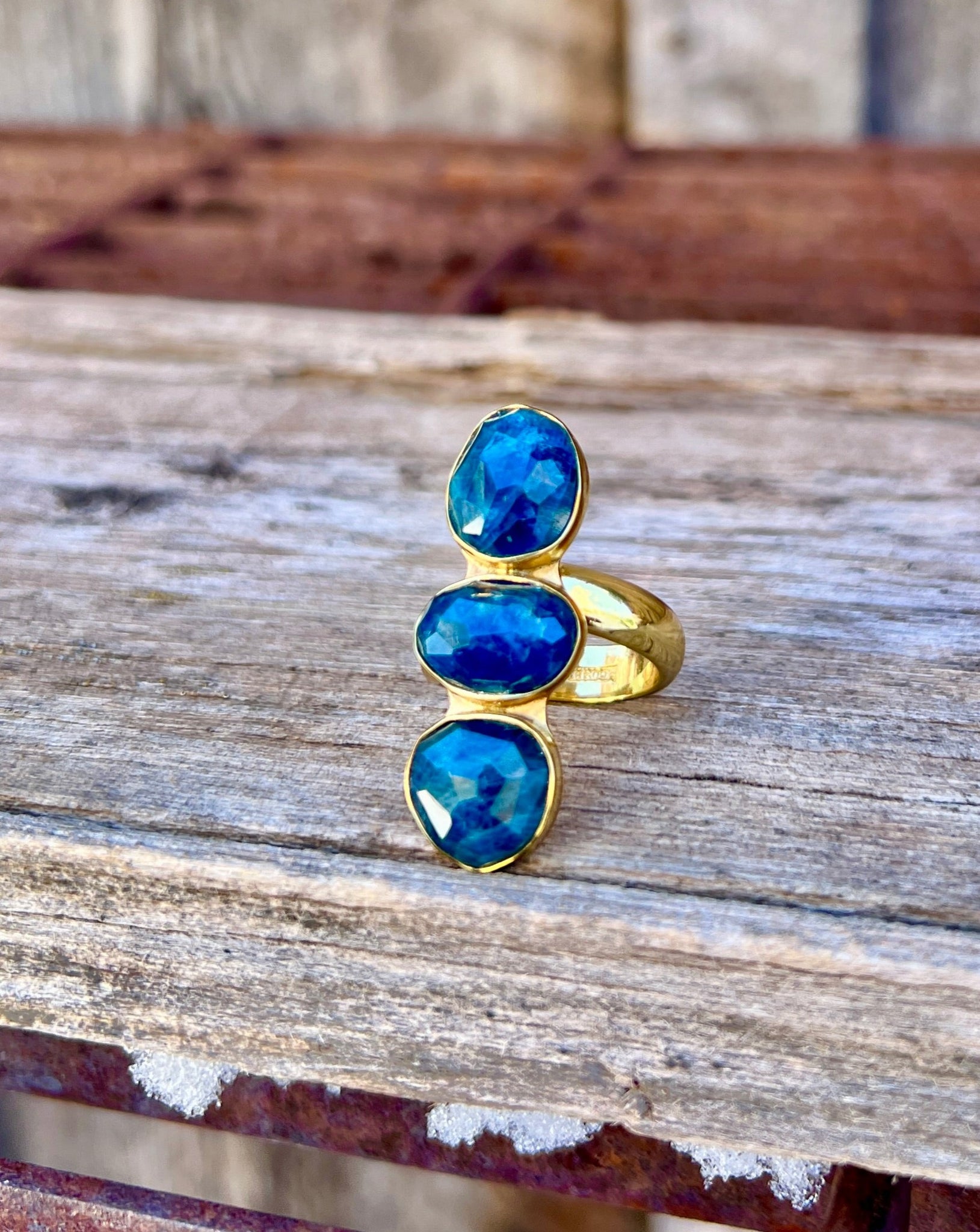 Triple Stone Kyanite & Gold Alchemia Adjustable Ring W26