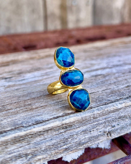 Triple Stone Kyanite & Gold Alchemia Adjustable Ring