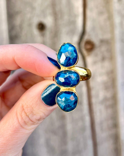 Triple Stone Kyanite & Gold Alchemia Adjustable Ring