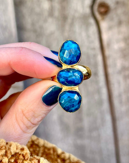 Triple Stone Kyanite & Gold Alchemia Adjustable Ring