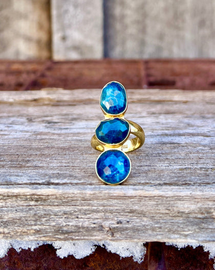 Triple Stone Kyanite & Gold Alchemia Adjustable Ring