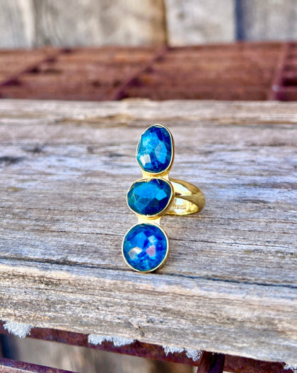 Triple Stone Kyanite & Gold Alchemia Adjustable Ring