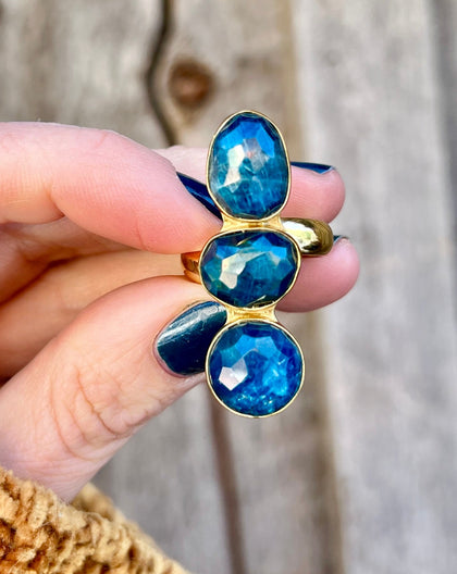 Triple Stone Kyanite & Gold Alchemia Adjustable Ring