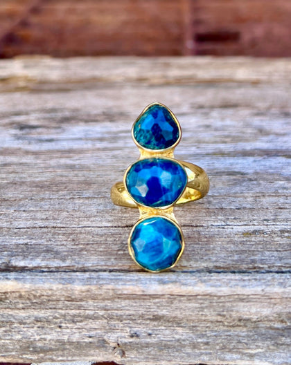 Triple Stone Kyanite & Gold Alchemia Adjustable Ring