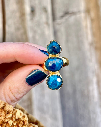 Triple Stone Kyanite & Gold Alchemia Adjustable Ring