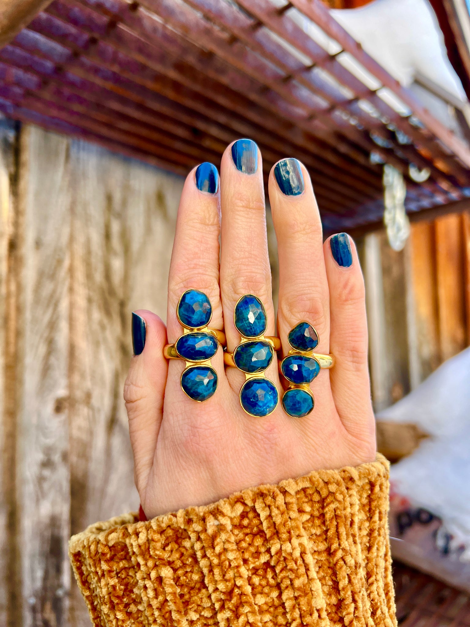 Triple Stone Kyanite & Gold Alchemia Adjustable Ring W26