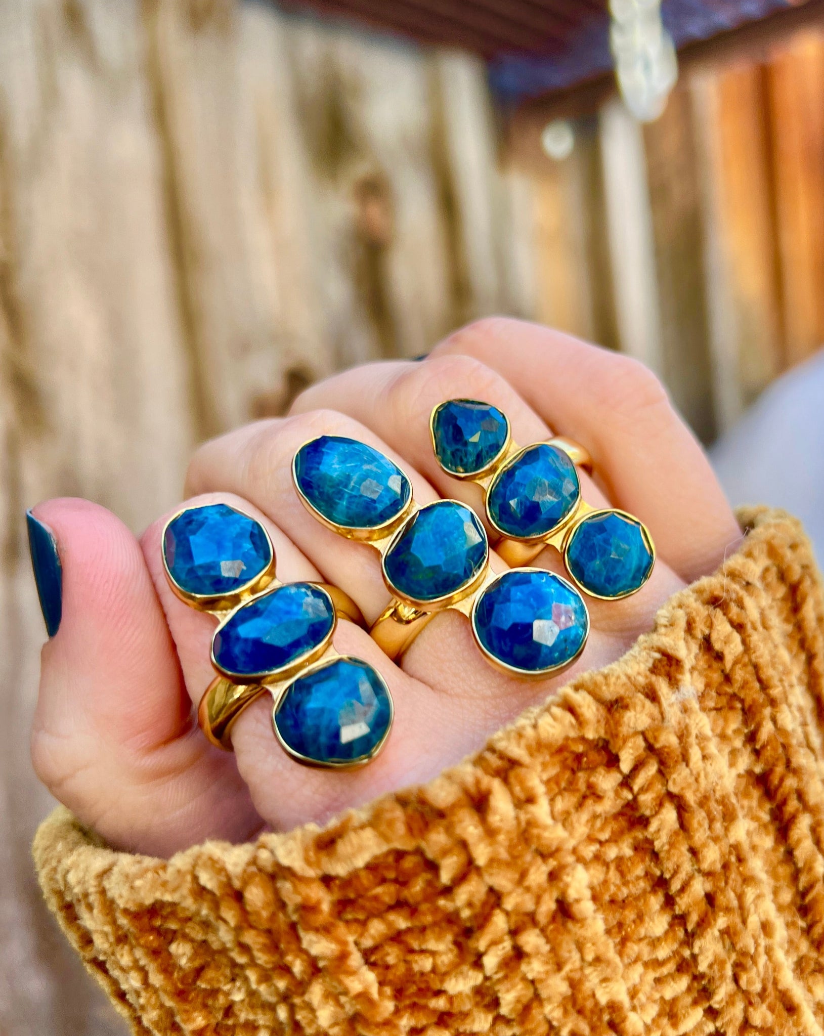 Triple Stone Kyanite & Gold Alchemia Adjustable Ring W28