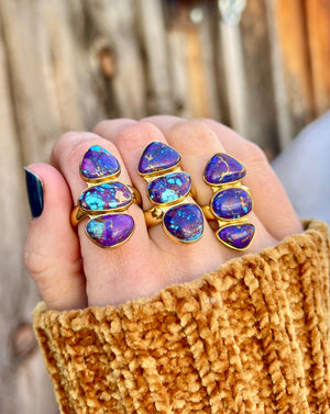 Triple Stone Purple Mojave Turquoise & Gold Alchemia Adjustable Ring W18