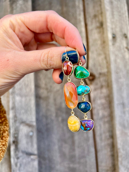 Winter Rainbows Multi Stone Earrings Gold Tone