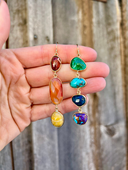 Winter Rainbows Multi Stone Earrings Gold Tone