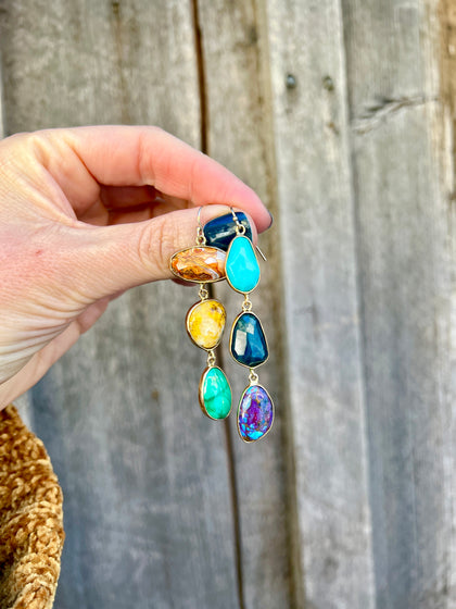 Winter Rainbows Multi Stone Earrings Gold Tone