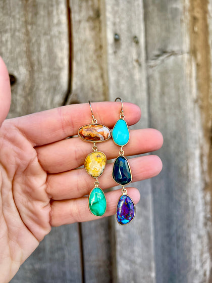 Winter Rainbows Multi Stone Earrings Gold Tone