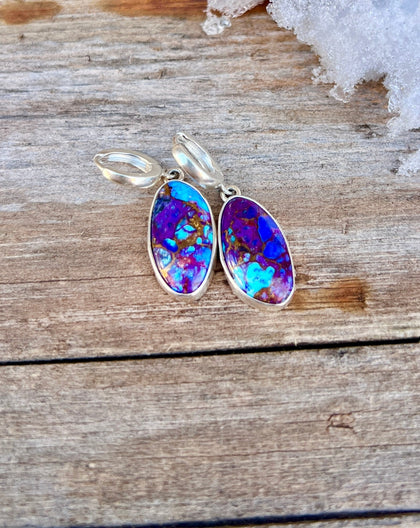 Purple Mojave Turquoise & Sterling Silver Huggie Earrings