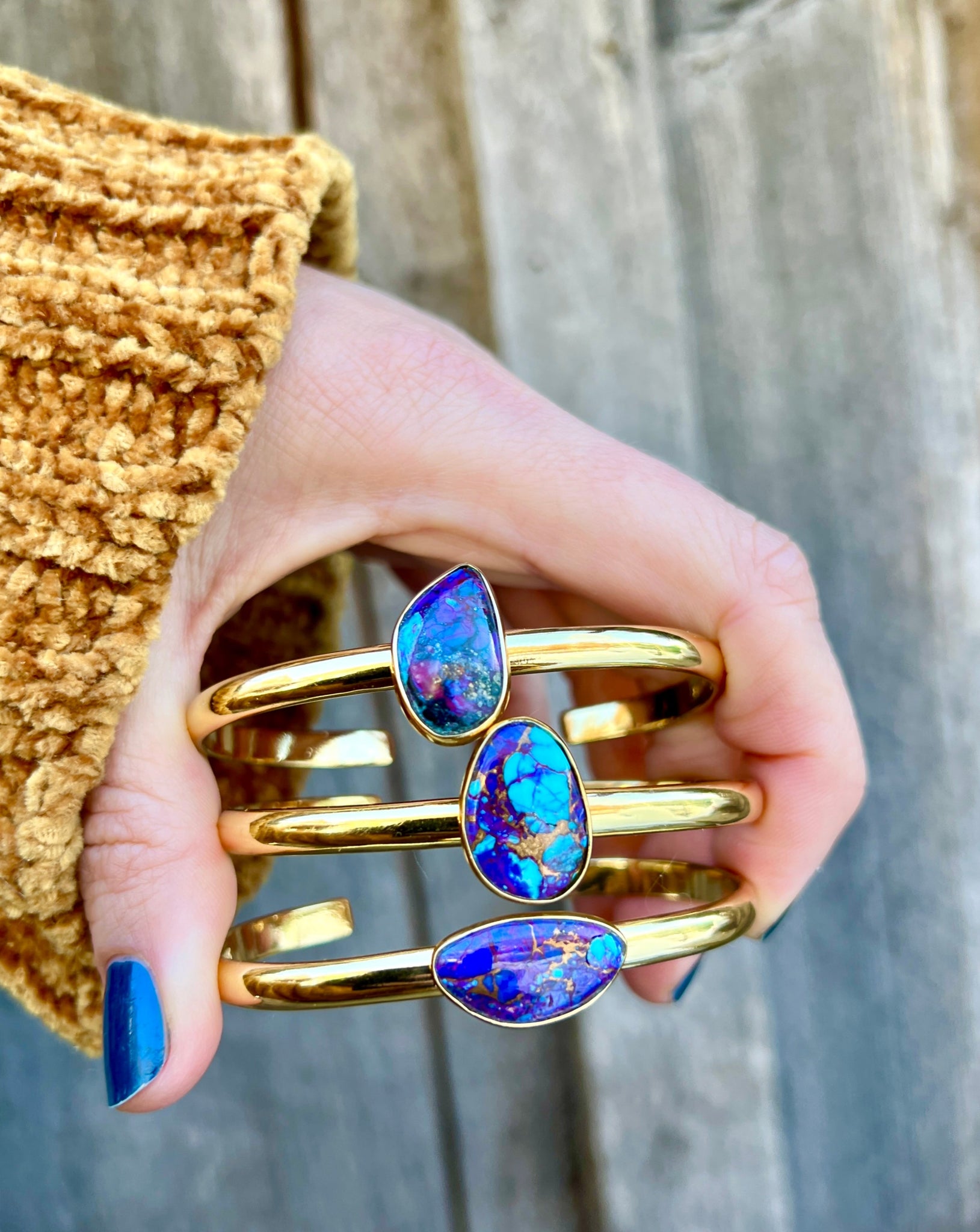 Purple Mojave Turquoise Gold Alchemia Cuff Bracelet W47