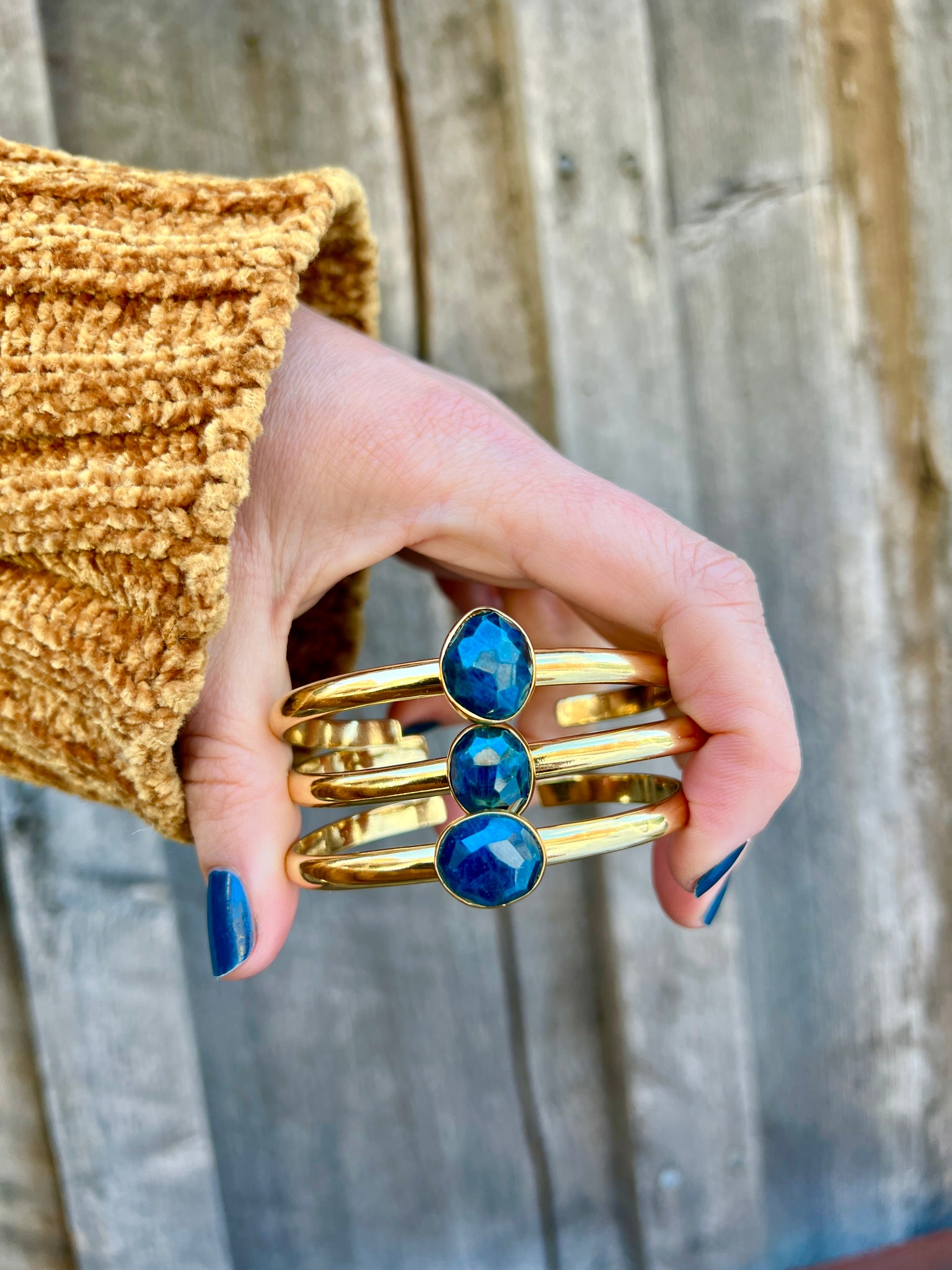 Deep Blue Kyanite & Gold Alchemia Cuff Bracelet W52