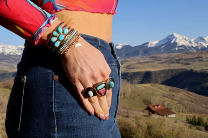 Cobalto Calcite & Turquoise Ring in Gold Alchemia