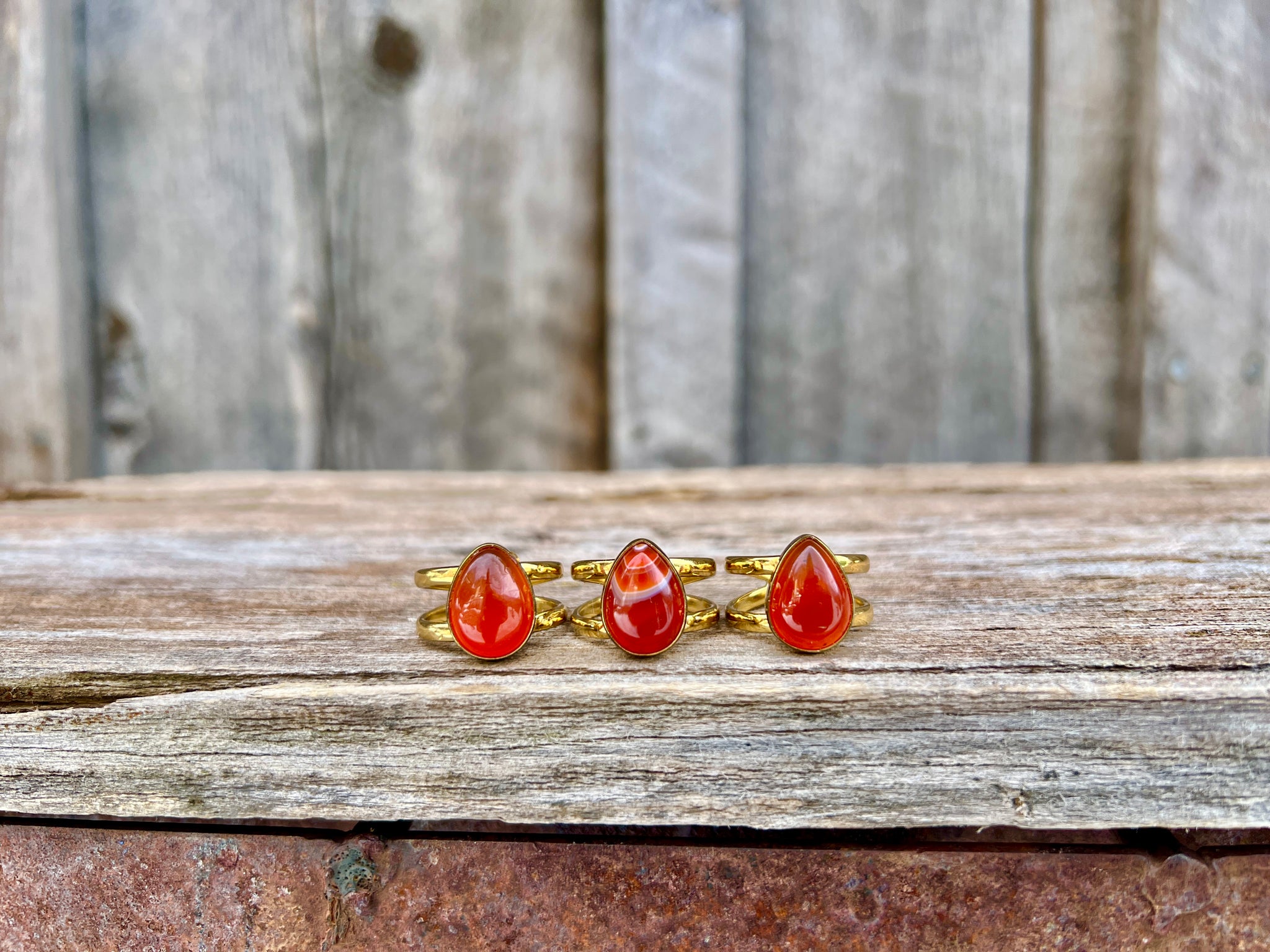 Carnelian & Gold Alchemia Double Band Adjustable Ring W43