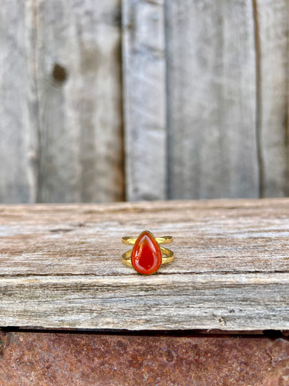 Carnelian & Gold Alchemia Double Band Adjustable Ring