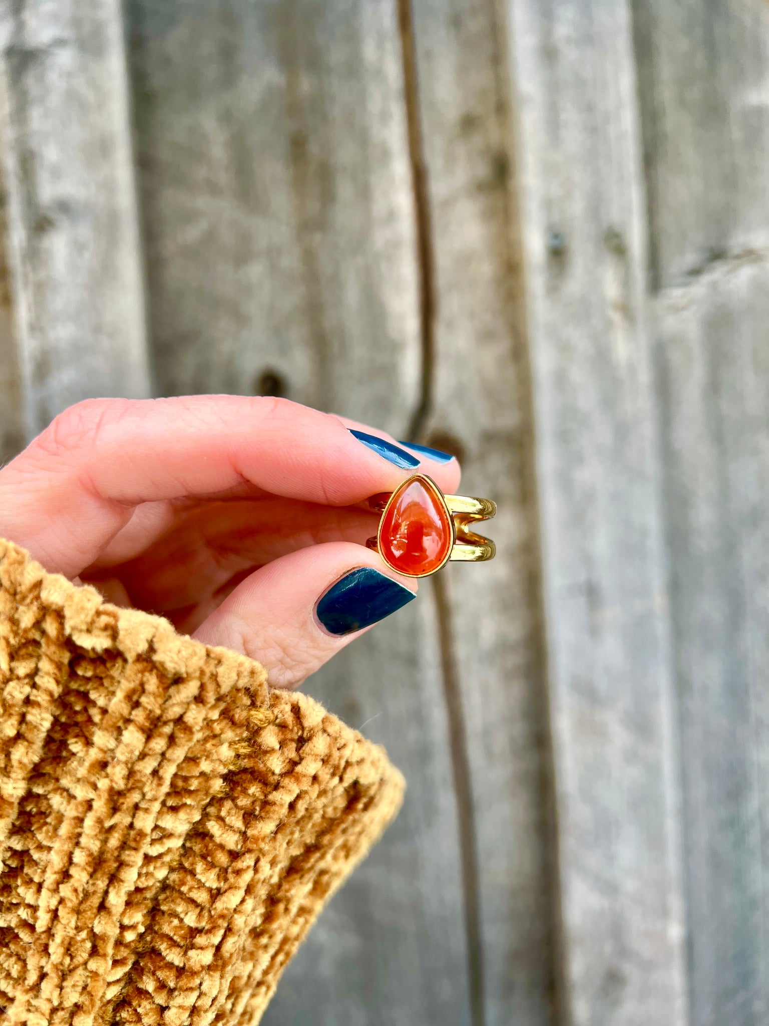 Carnelian & Gold Alchemia Double Band Adjustable Ring W44