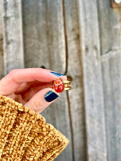 Carnelian & Gold Alchemia Double Band Adjustable Ring