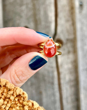 Carnelian & Gold Alchemia Double Band Adjustable Ring W43