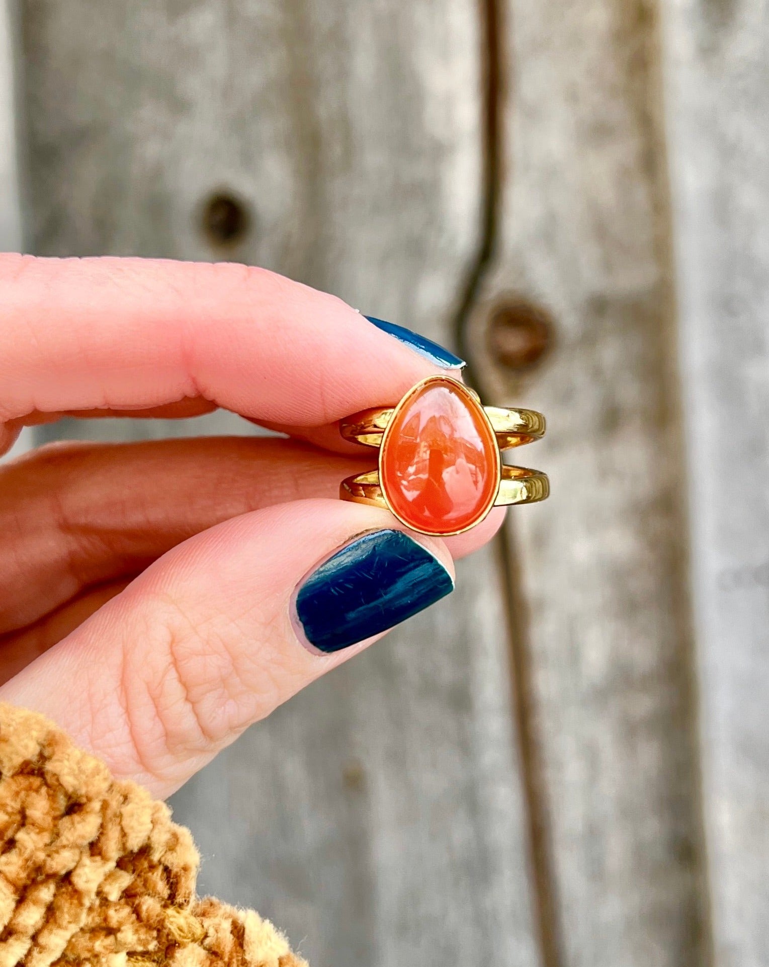 Carnelian & Gold Alchemia Double Band Adjustable Ring W45