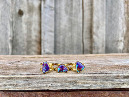 Purple Mojave Turquoise & Gold Alchemia Double Band Adjustable Ring