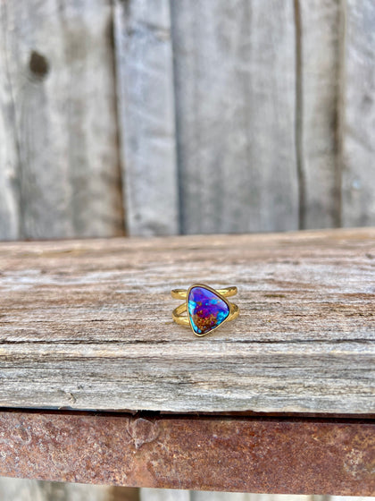 Purple Mojave Turquoise & Gold Alchemia Double Band Adjustable Ring