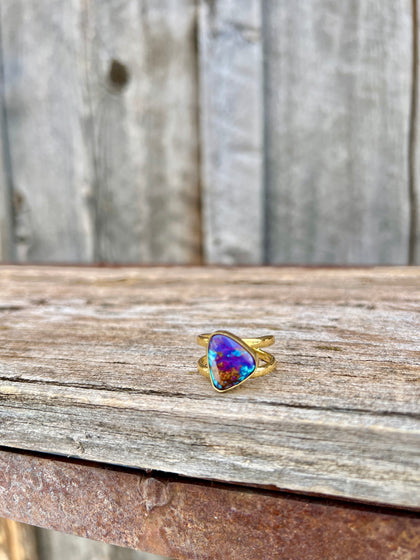 Purple Mojave Turquoise & Gold Alchemia Double Band Adjustable Ring