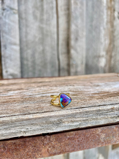 Purple Mojave Turquoise & Gold Alchemia Double Band Adjustable Ring