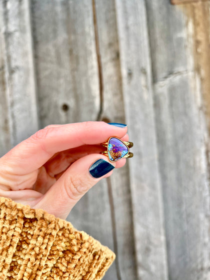 Purple Mojave Turquoise & Gold Alchemia Double Band Adjustable Ring