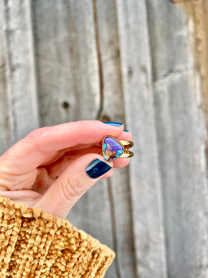 Purple Mojave Turquoise & Gold Alchemia Double Band Adjustable Ring