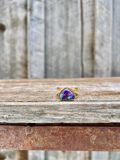 Purple Mojave Turquoise & Gold Alchemia Double Band Adjustable Ring