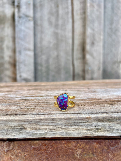 Purple Mojave Turquoise & Gold Alchemia Double Band Adjustable Ring