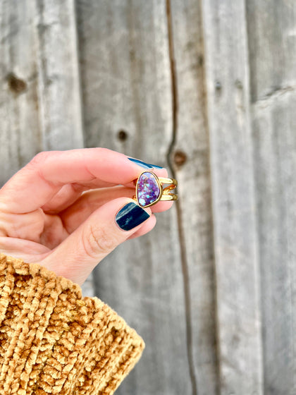 Purple Mojave Turquoise & Gold Alchemia Double Band Adjustable Ring