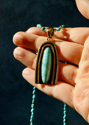 Rainbow Connection Pendant with Turquoise in Gold Alchemia on Beaded Necklace