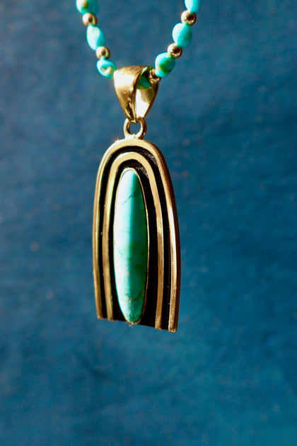 Rainbow Connection Pendant with Turquoise in Gold Alchemia on Beaded Necklace