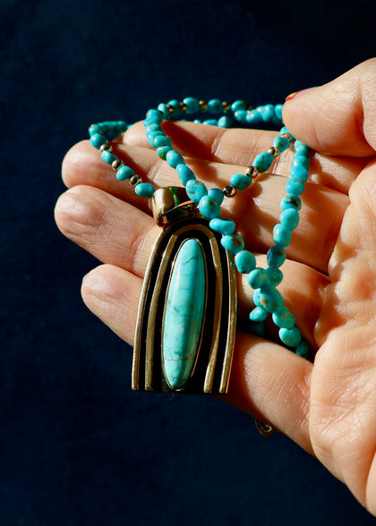 Rainbow Connection Pendant with Turquoise in Gold Alchemia on Beaded Necklace