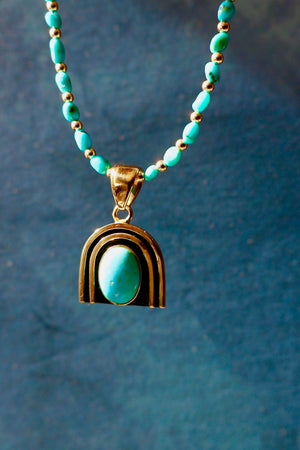 Rainbow Connection Pendant with Turquoise in Gold Alchemia on Beaded Necklace RC2